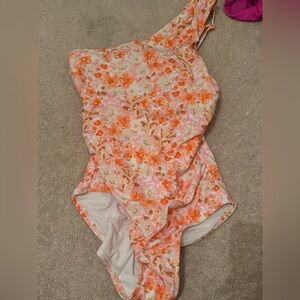Target Kona sol pink and orange floral one piece swimsuit